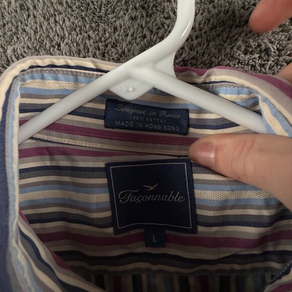 Faconnable Long Sleeve Button Up Shirt Men Cotton Striped Purple Gray Large - Picture 9 of 16